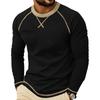 Mens Casual Contrast Stitching Crew Neck Long Sleeve T Shirt