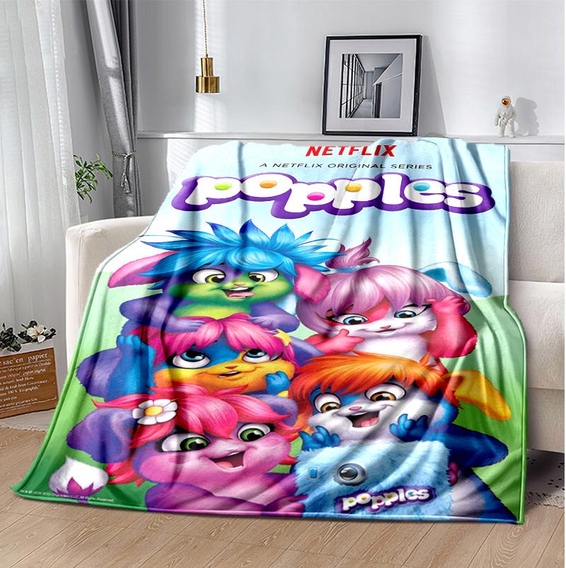 Popples Flannel Blanket Soft Warm All-Season Throw, Design for Camping, Car Travel, Hiking Sofa, Bed, Office Perfect Gift for Parties