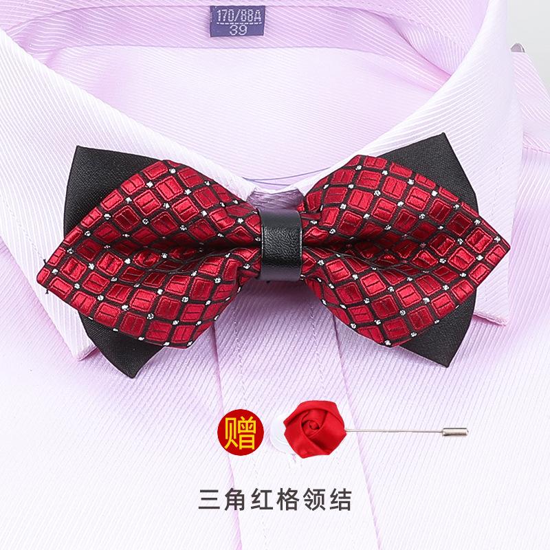 Men'S Korean Banquet Groom Wedding Best Man British Bow Tie Brooch Set Burgundy Bow Red Bow Tie