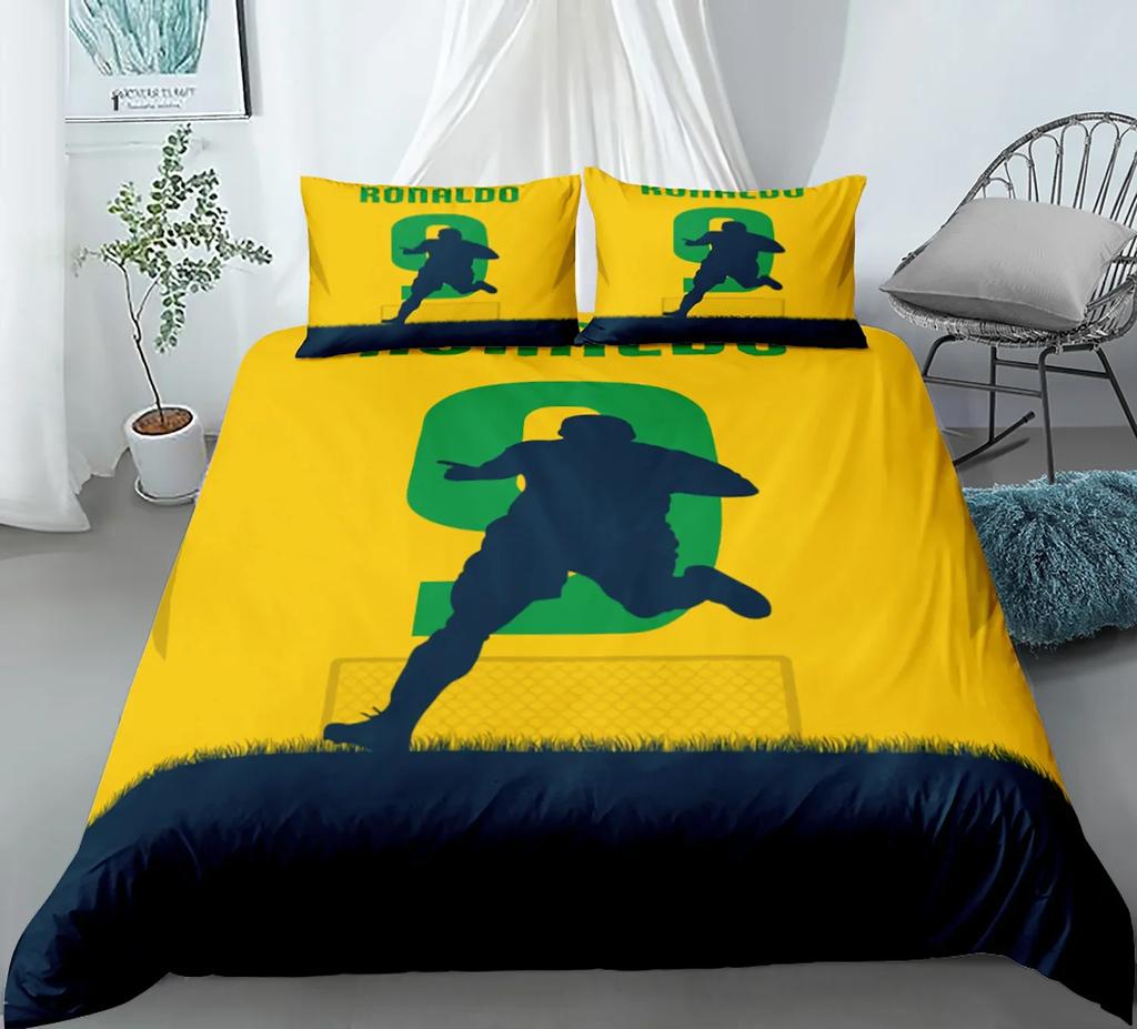 Soccer Player Twin Duvet Cover,Soccer Professional Player Kick Ball Championship Polyester Bedding Set Queen/Full/King/Twin Size