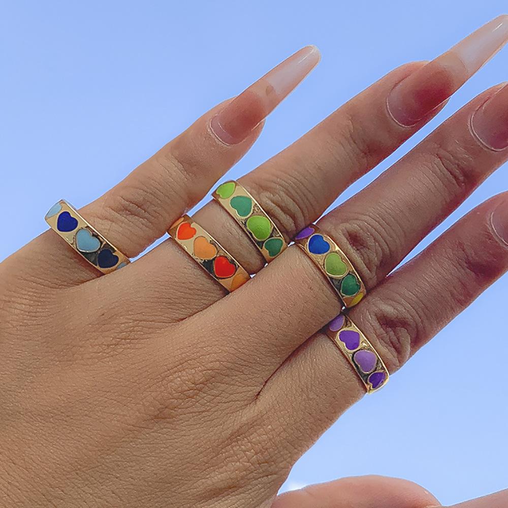 Accessori, Anello Semplice a Stella Aperto, Anello a Cuore di Pesca Gocciolante Macaron Dolce e Fresco per Donna