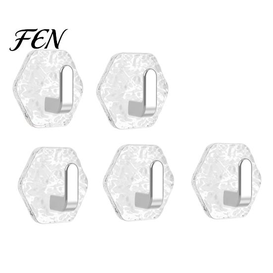 Modern Decor Hooks Acrylic Adhesive Hooks, Hexagonal Wave Shape, No Drilling Easy Home Organization Installation Hook, Style Clear for Bathroom