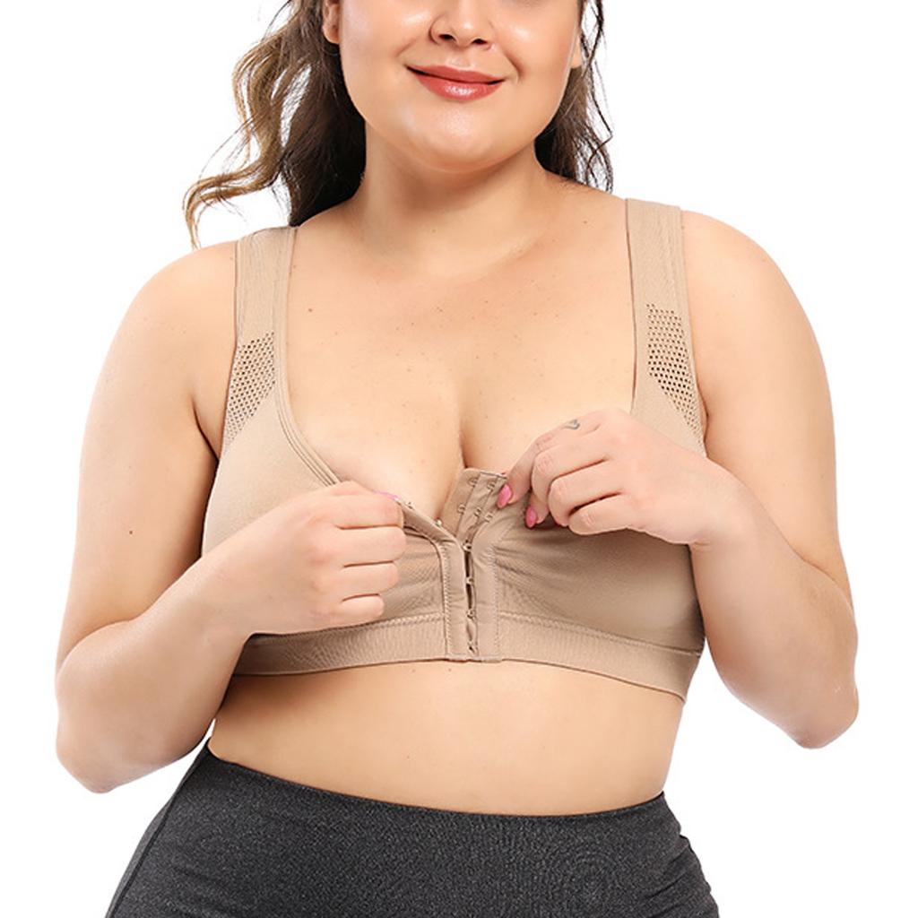Women Solid Color Posture Bras Front Closure Bras With Back Support Full Coverage Wireless Bras Adjustable
