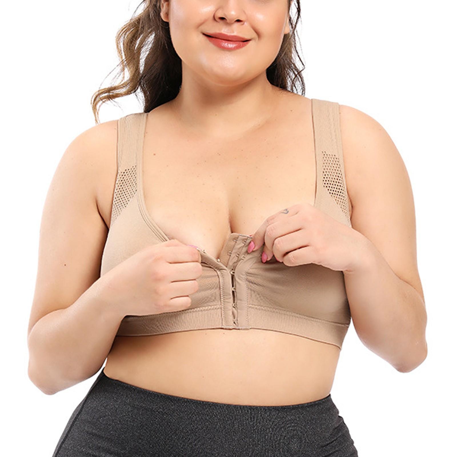 

Женские однотонные бюстгальтеры с застежкой спереди и поддержкой спины, полный охват, беспроводные бюстгальтеры, регулируемые XL