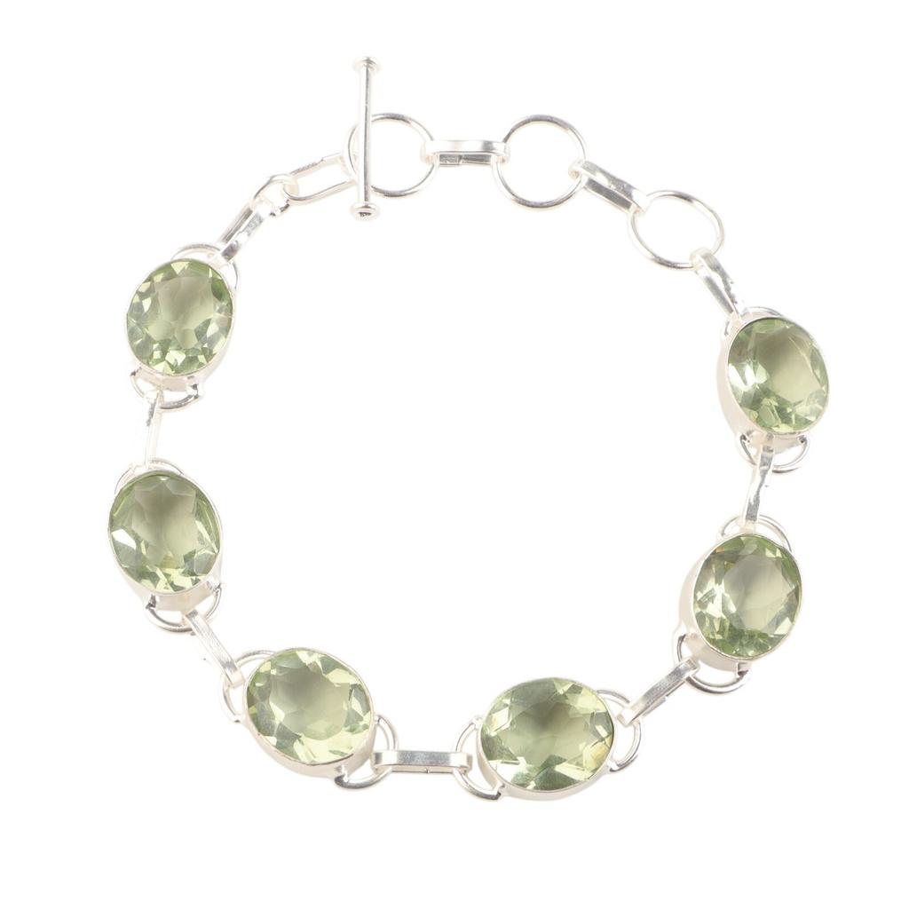Green Amethyst Gemstone 925 Sterling Silver Jewelry Handmade Women's Bracelet 8" RB-10-4