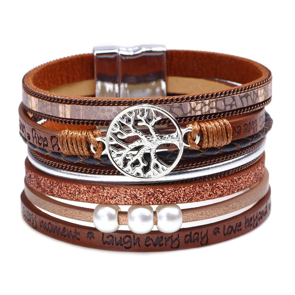 Bohemian Micro-Diamond Cross Bracelet with Magnetic Clasp & PU Leather
