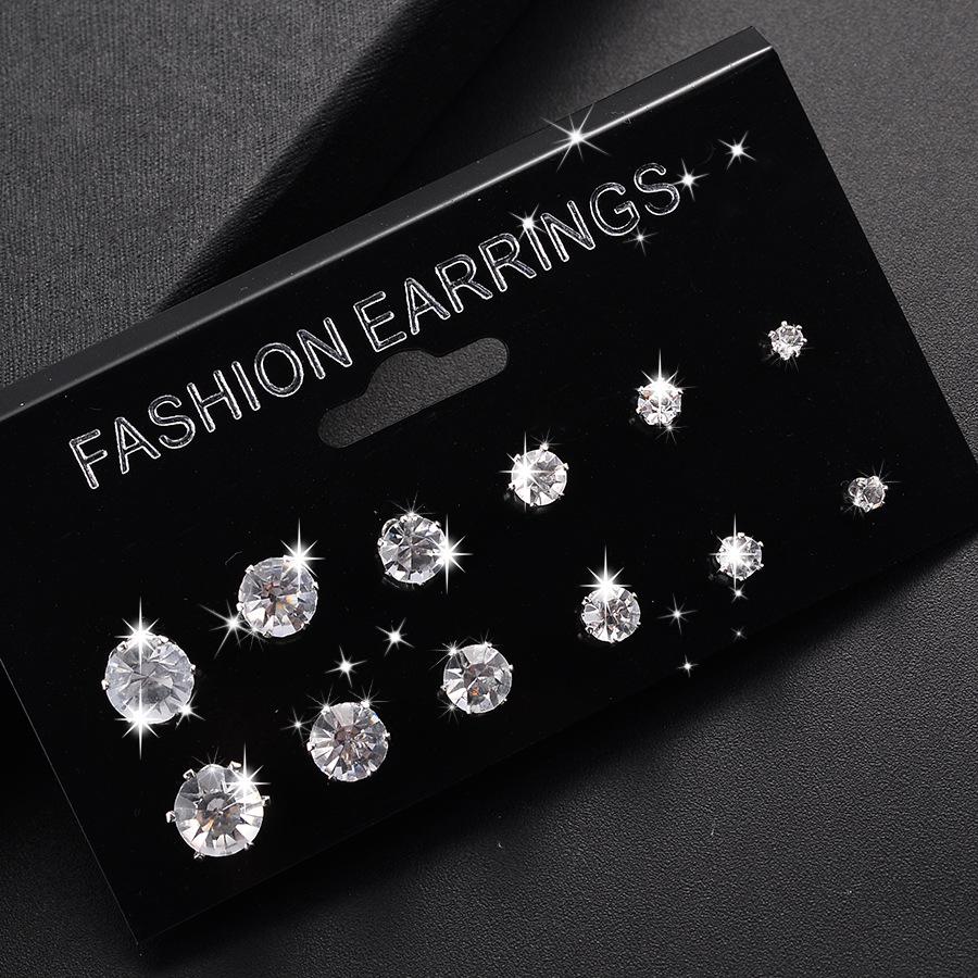 European  American Style 12-Pair Crystal Zirconia Stud Earrings Set Crystal