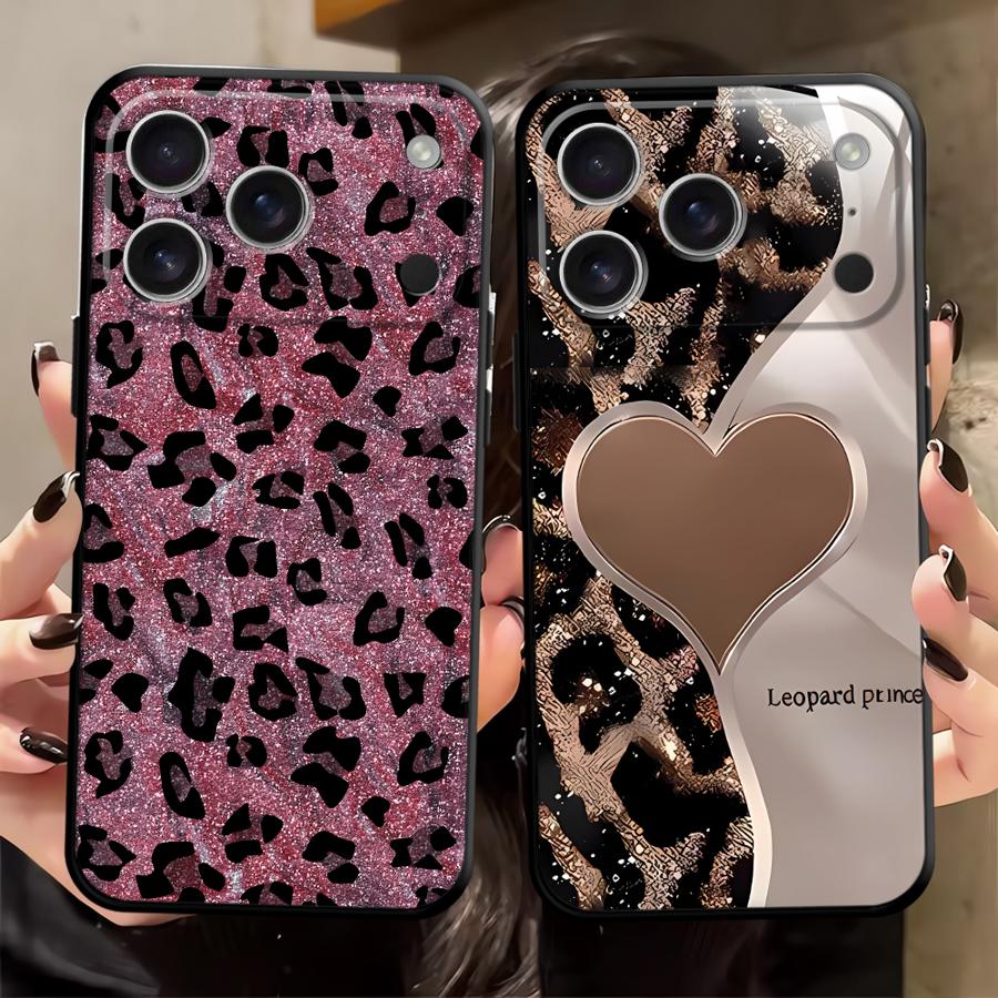 Case for iPhone XR 7 8 17Air 15 16 14 Plus 13 12 11 17 Pro Max XS Max Black Soft Phone Cover Cartoon Leopard Print Pattern