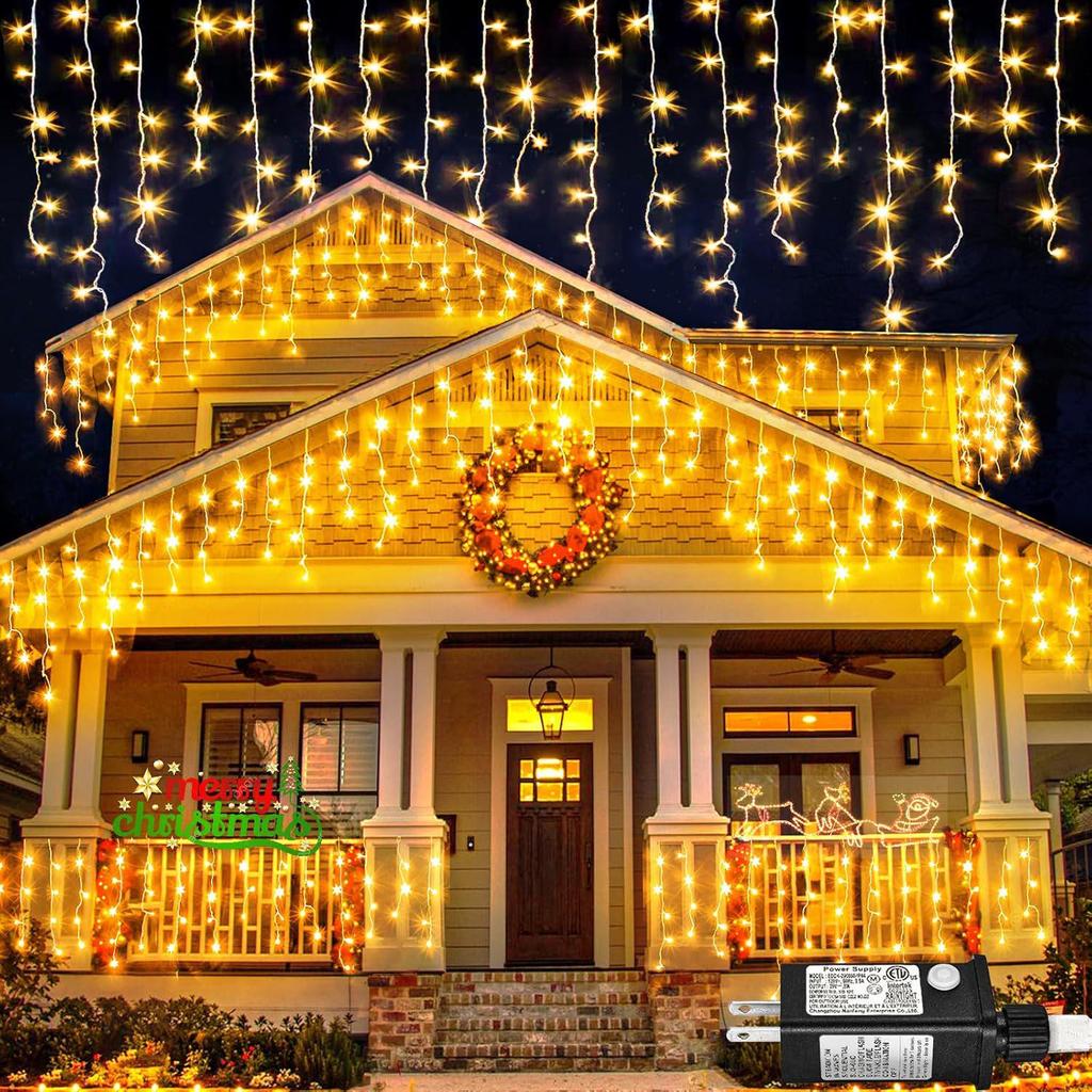 Icicle 10m 400 LED Curtain Lights, 30V Low Voltage, Connectable, 8-Mode Twinkling Christmas Waterfall Lights