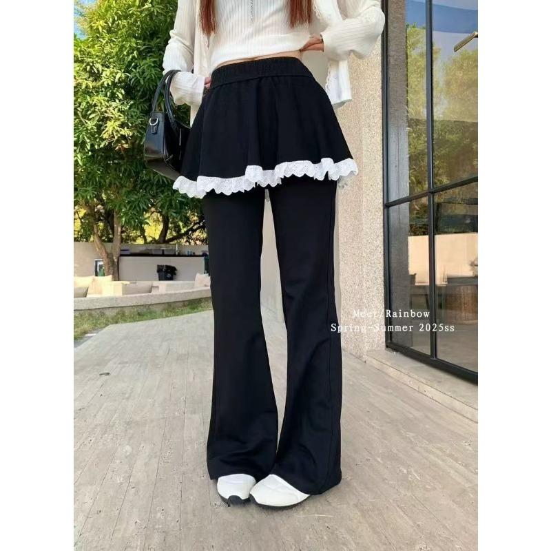 

Корейские кружевные повседневные брюки для женщин на весну и лето, новый дизайн, расклешенные брюки с драпировкой, узкие брюки в пол XXXL
