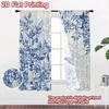 2D FLAT PRINTING 2pcs Curta (Without Rod) Blue Floral and Butterflies Modern Print Curta Durable Polyester Curta