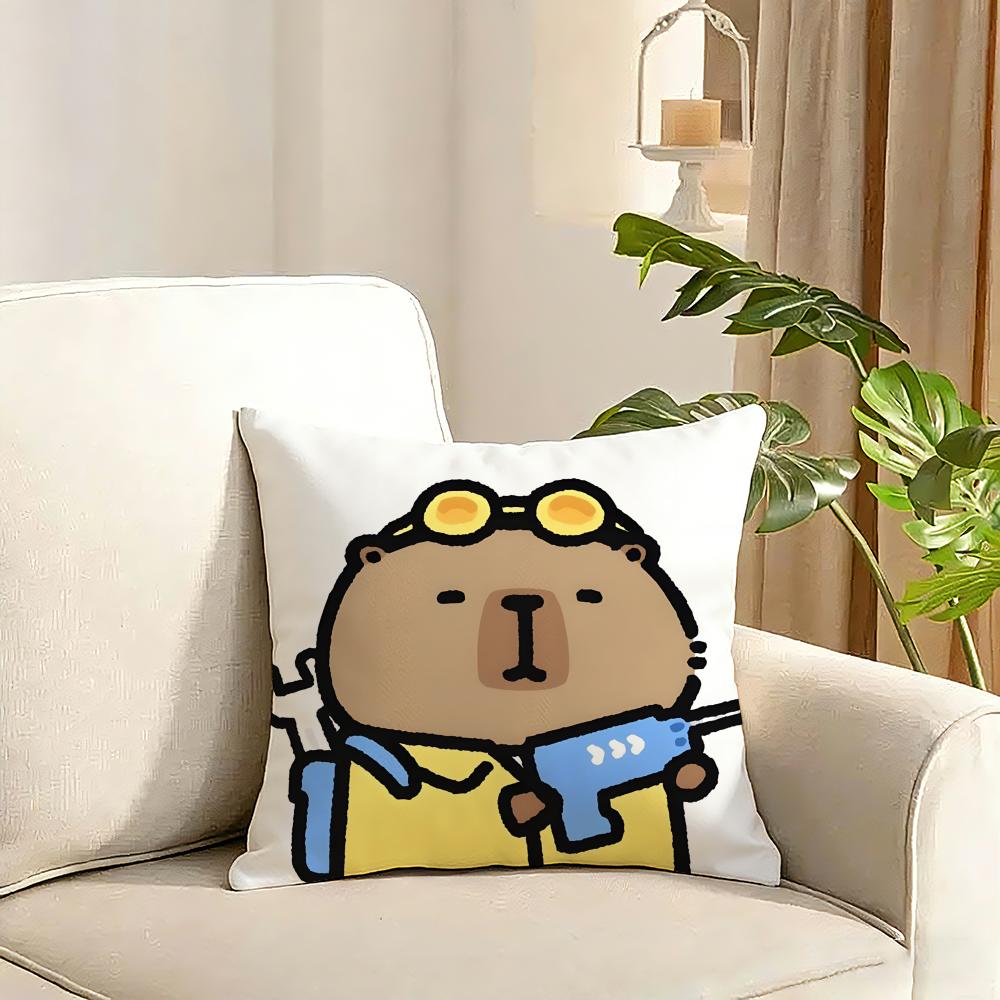 Capybara Cushion Cover Reversible Plush Pillow Cover Soft Fluffy Home Decor for Sofa Bedroom