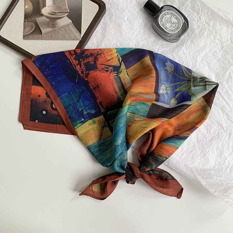 70 double-sided silk scarf, small square scarf, scarf, white rose linen silk scarf, new high-end scarf, shawl cover.