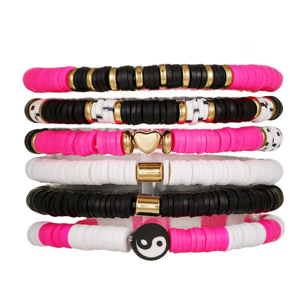Mixed Color Elastic Soft Pottery Bracelet Love Tai Chi Yin Yang Soft Pottery Bracelet Friendship Couple Stacked Bracelet