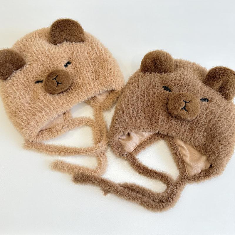 Winter Jungen- und Mädchenhüte niedlich super niedlich Capybara Plüsch Kinderhüte Säugling warme Ohrenmützen Mütze