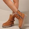Winter Velvet Cotton Boots Women's Thick Sole Thick Heel Side Zipper Fashion Belt Buckle Short Snow Boots Women