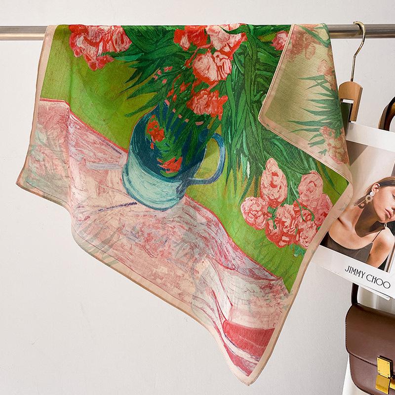 Fashion 70cm Cotton Square Scarf Women Floral Print Design Bandanas Lady Scarves Headband Accessories Handkerchief Hair
