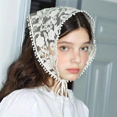 Foulard à cheveux en dentelle florale tissée blanche pour femme, foulard triangulaire rétro, chapeau, bandeau photo de voyage, accessoires pour cheveux