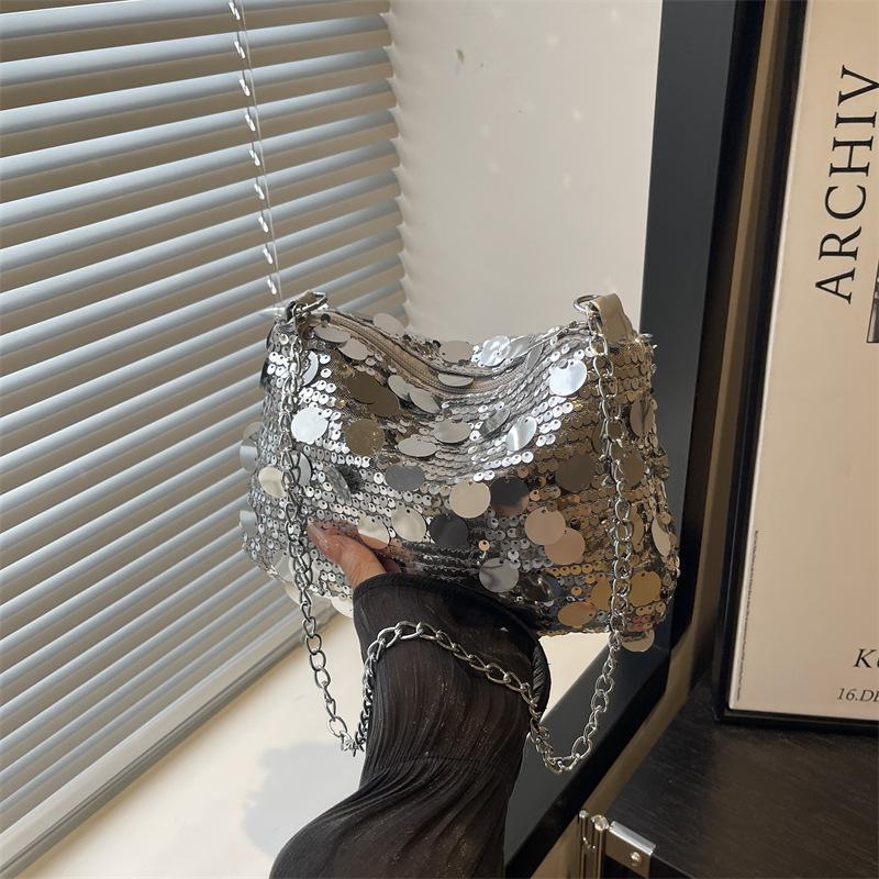 

Простая сумка с пайетками женская новая высококлассная модная сумочка нишевая универсальная сумка через плечо для поездок на работу серебряный