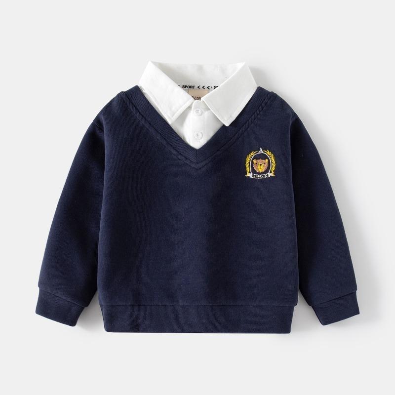 Spring New Baby Coats Children's Shirt Collar Sweatshirt, Boys' V-neck Tops Children's Clothes Fake Two Pieces Coat