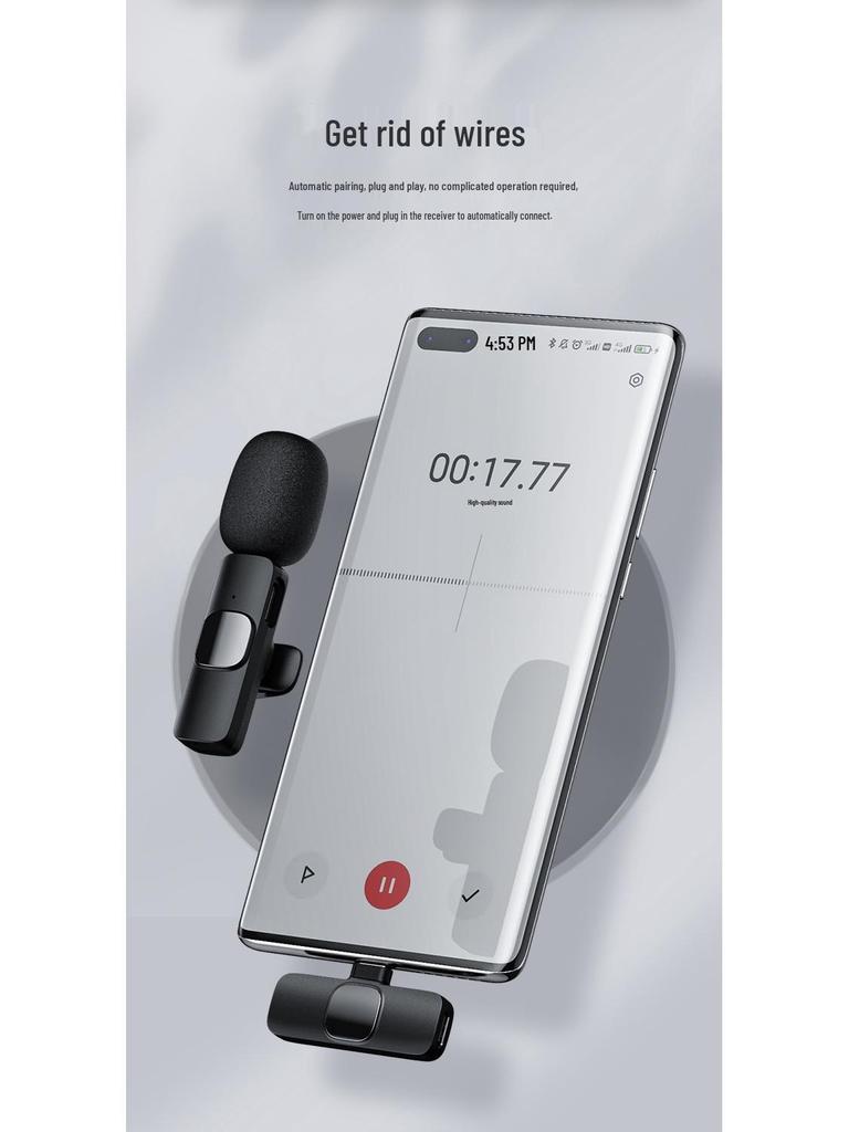 Dual Wireless Lavalier Microphone for Outdoor Live Broadcasts and Video Recording with Noise Reduction