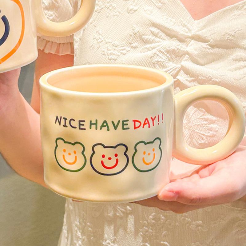 Bear Mug Girl with High Looking Ceramic Cup with Spoon Office Cute Coffee Milk Breakfast Cup