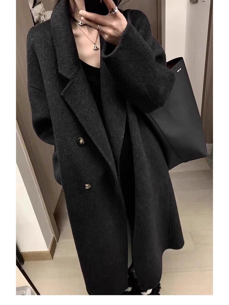2025 A/W Collection: Women's Luxury Wool Blend Double-Faced Cashmere Overcoat, Long-Haired and Thickened for Ultimate Warmth.