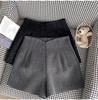 Women's Gray High-Waist Woolen Wide-Leg Pants: 2024 Autumn/Winter Slimming A-Line Shorts