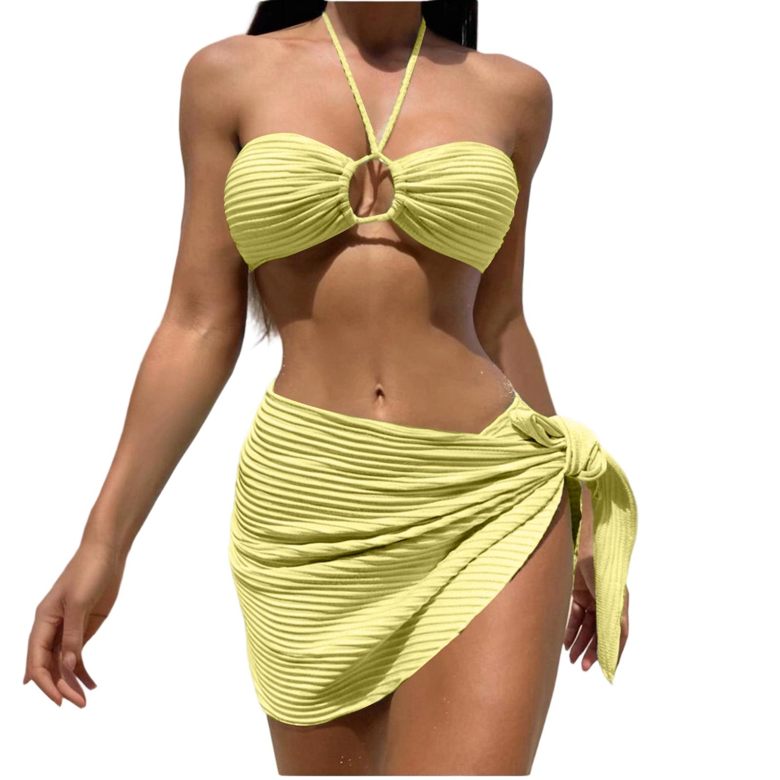 

Women s 3 Piece Bikini Sets Sexy High Waisted Swimsuit With Beach Cover Up Skirt S