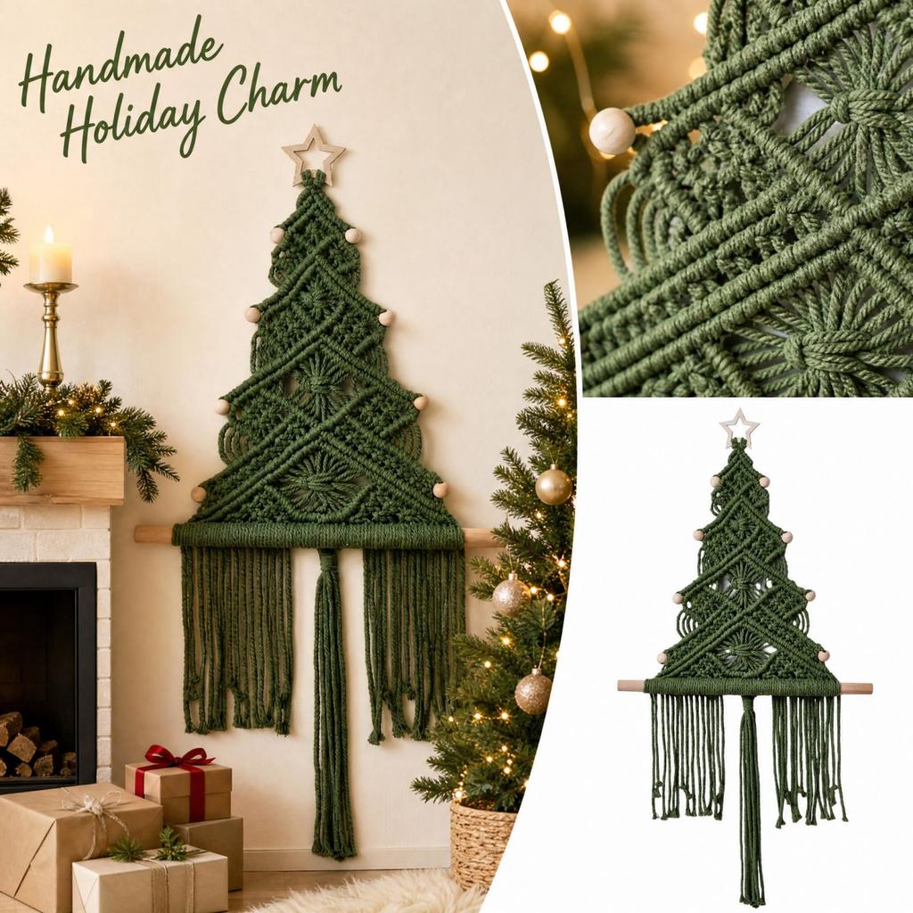 Handwoven Christmas Tree Tapestry Wall Hanging Holiday Home Decoration for Living Room Bedroom