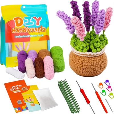 BUDDUR Kit de Crochet Tricot Violet Lavande Avec Crochets Et Fil de Coton Pour Tissage de Tissu Ensemble d'Artisanat DIY Fait Main