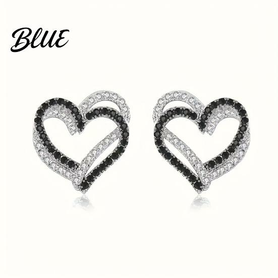 Rhinestone Heart Jewelry Overlapping Hearts Set Black White Necklace