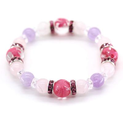 Ishiki Natural Pink Four Guardian Beast Crystal Rose Quartz Amethyst Prayer Beads Bracelet B128