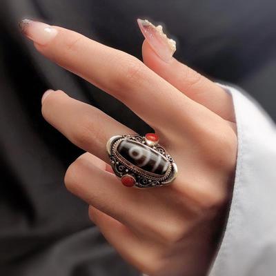 Handmade Silver Jewelry Tibetan Jewelry Opening Adjustable Ring Men and Women Retro Exaggerated Ethnic
