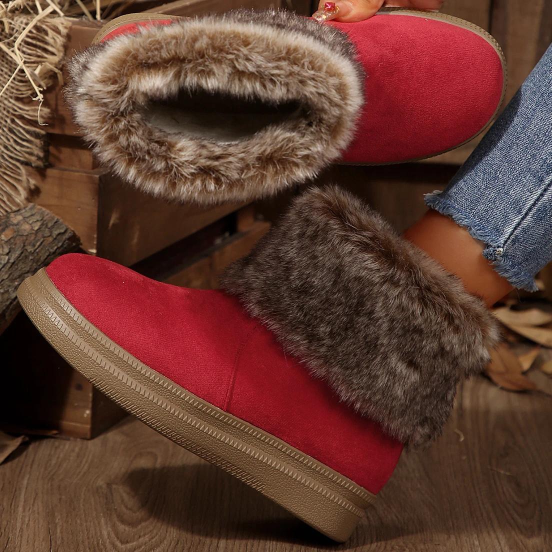 

Женские зимние теплые слипоны с круглым носком, водонепроницаемые снежные ботинки, женские модные трендовые, уличные, удобные, повседневные ботинки, обувь для женщин 36 красный