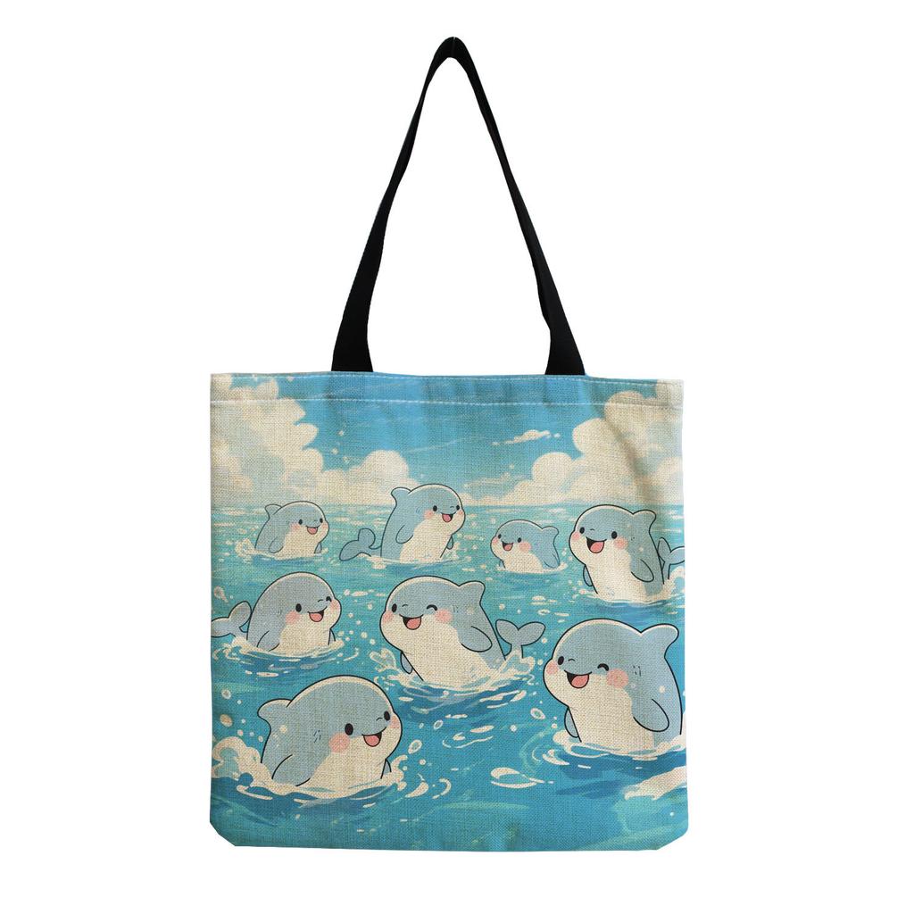 Women Vintage Linen Tote Bag - Large Capacity Print Shoulder Handbag for Casual & Grocery Shopping KTB