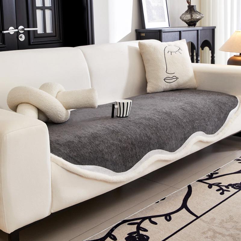 Plush Edge Special-Shaped Sofa Cushion Anti-Skid Irregular Straight Row Seat Cushion One Piece Dust-Proof Cover Universal Cover For All Seasons