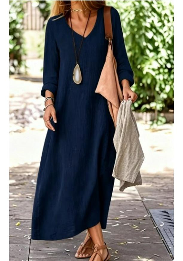 2026 Spring/Summer Women's Artistic V-Neck Loose Hem Dress - European-American Style