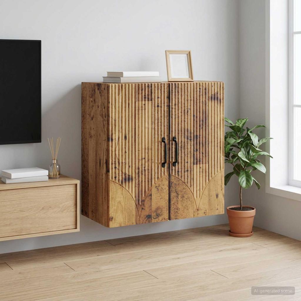 Wall Mounted Cabinet In Reclaimed Wood Look 59 X 31 X 60 Cm Particleboard