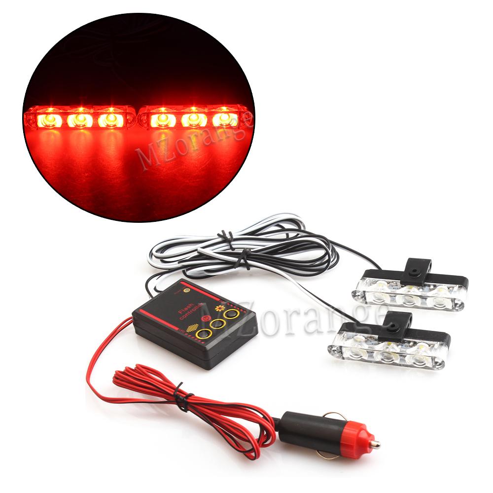 3 LED Car Front Grille Strobe Police Lights Stroboscopes Emergency Warn Lamp 12v 6w Car Flasher Light Cigarette Lighter 2 IN 1