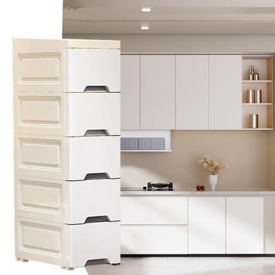 Bathroom Storage Cabinet Narrow Kitchen Organizer Cabinet with Casters 5-Tier Drawer Design Vertical Organizer Shelves for Hotel