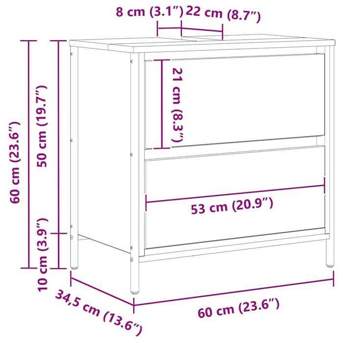 VidaXL Meuble salle de bain lavabo tiroirs chêne marron 60x34,5x60 cm, meuble vasque de toilette, meuble de rangement de 861886