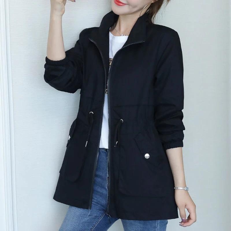 

Autumn Women Jacket Long Sleeve Coats Casual Windbreaker Female Jackets Slim Fashion Basic Coat Outwear 4XL S чёрный
