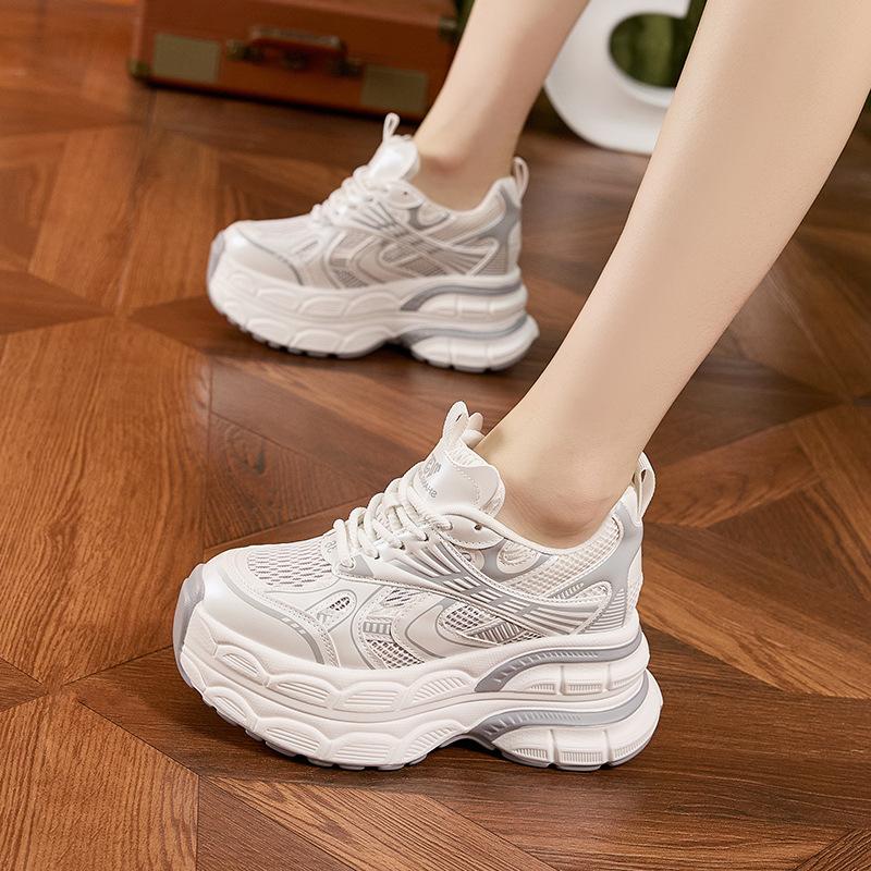 Fashion 10CM Air Mesh Microfiber Leather Summer Ankle Boots Hollow Chunky Sneaker Vulcanize Bling Mixed Color Fsahion Women Shoes