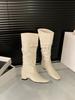 Inner Height Increasing White Knight Boots Women's Boots Autumn and Winter Khaki Skinny Boots Pile Medium Boots