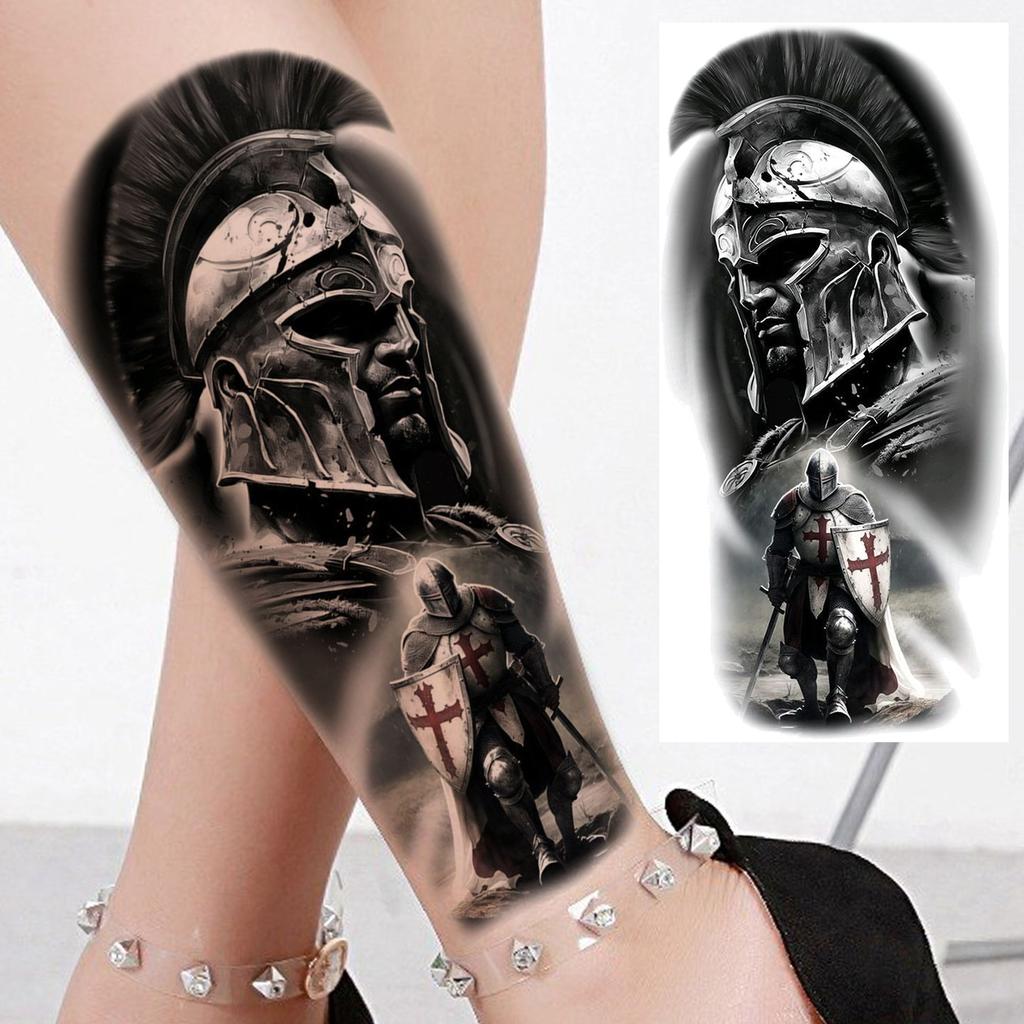 1 Vel Cool Krijger Gladiator Tijdelijke Tatoeages Voor Mannen Vrouwen Realistisch Wolf Leeuw Waterdicht Nep Tatoeage Lichaam Arm Kunst Sticker