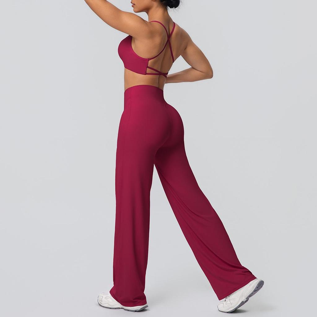 Borstat Sport-BH med Korsrygg & Vida Yoga-byxor - Andningsbart 2-delat Träningsset