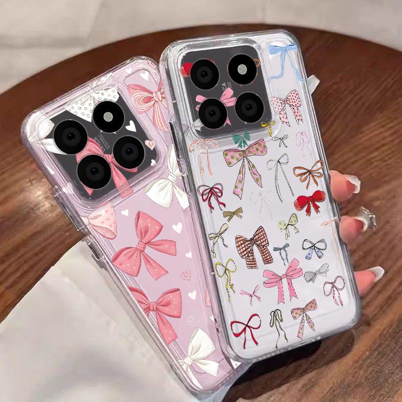 Pink Bowknots Pattern Case For Xiaomi Redmi Note 15 Pro 4G Funda Redmi Note 14 13 Pro 5G Clear TPU Silicone Soft Cover