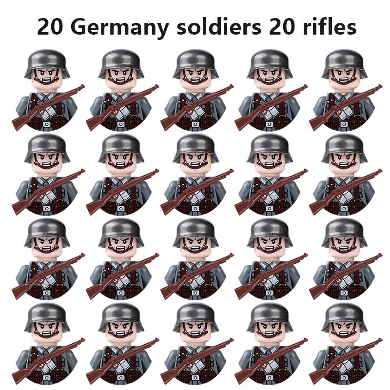 20Pcs/Set WW2 Military Soldier Array Soviet US UK France Japan Canada Italy China Building Blocks Action Figure Bricks Kids Toy