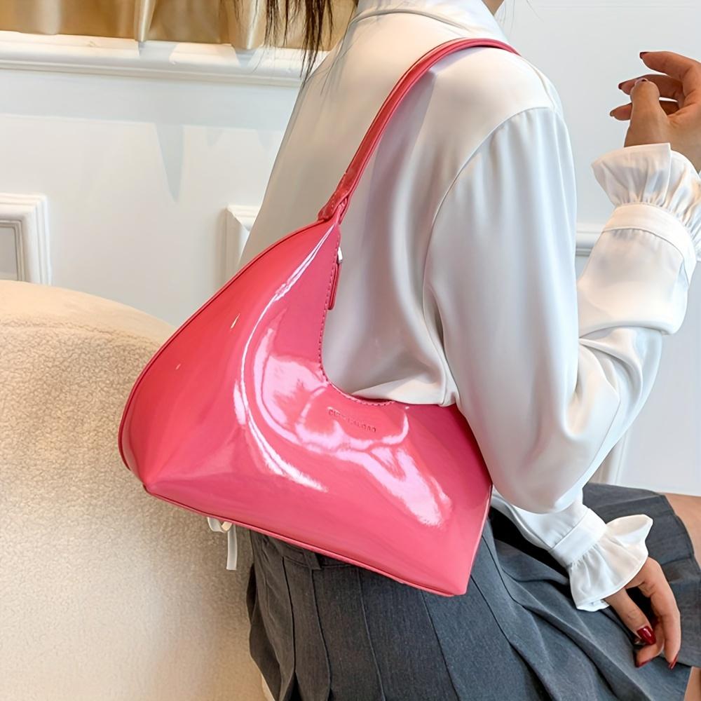 Solid Color Glossy Shoulder Bag Trendy PU Leather Hobo Bag Women'S Fashion Handbag & Tote Purse